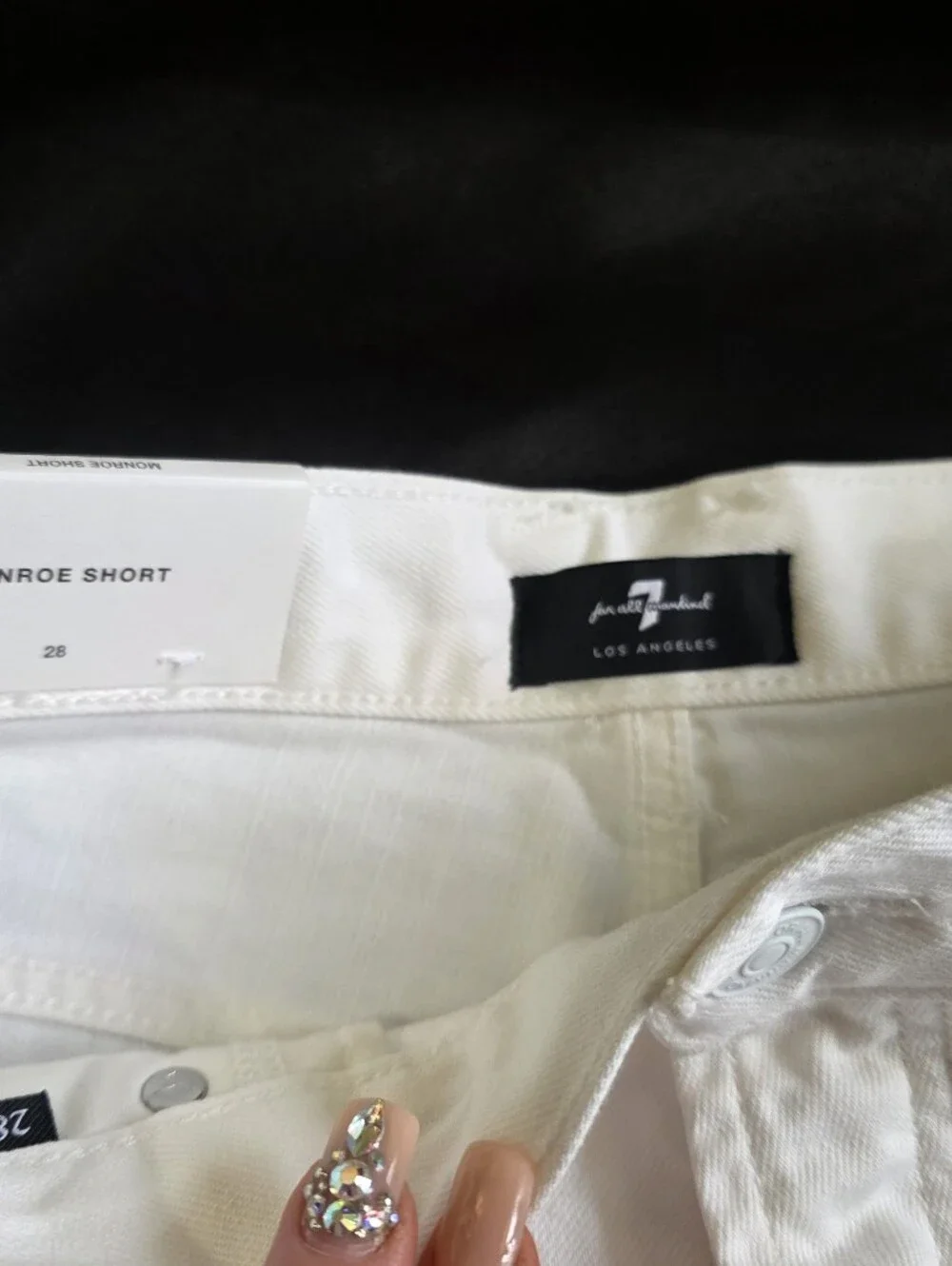 7 For All Man Kind Monroe White And Blue Denim Shorts